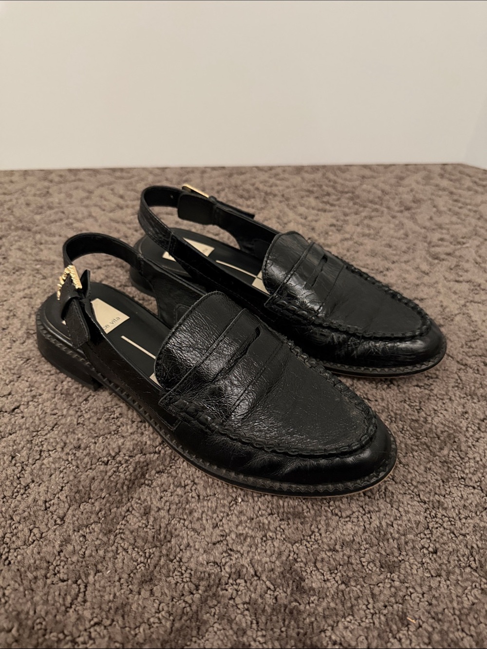 DOLCE VITA Black Leather Slingback Penny Loafers -6